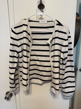 Latahuo Black & White Striped Women’s Cardigan Sweater